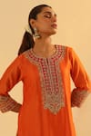 Sheetal Batra_Orange Kurta Silk Chanderi Embroidered Kundan Round Anjum And Dhoti Pant Set _Online_at_Aza_Fashions