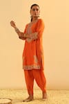 Shop_Sheetal Batra_Orange Kurta Silk Chanderi Embroidered Kundan Round Anjum And Dhoti Pant Set _Online_at_Aza_Fashions