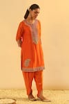 Buy_Sheetal Batra_Orange Kurta Silk Chanderi Embroidered Kundan Round Anjum And Dhoti Pant Set 