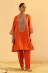 Buy_Sheetal Batra_Orange Kurta Silk Chanderi Embroidered Kundan Closed Falisha And Salwar Set _at_Aza_Fashions