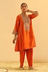 Buy_Sheetal Batra_Orange Kurta Silk Chanderi Embroidered Kundan Closed Falisha And Salwar Set _Online_at_Aza_Fashions