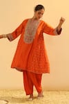 Sheetal Batra_Orange Kurta Silk Chanderi Embroidered Kundan Closed Falisha And Salwar Set _at_Aza_Fashions