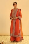 Buy_Sheetal Batra_Orange Kurta And Palazzo Silk Chanderi Embroidered Kundan Round Mayra Set _at_Aza_Fashions