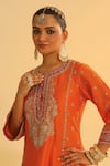 Sheetal Batra_Orange Kurta And Palazzo Silk Chanderi Embroidered Kundan Round Mayra Set _at_Aza_Fashions