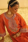 Buy_Sheetal Batra_Orange Kurta And Palazzo Silk Chanderi Embroidered Kundan Round Mayra Set 