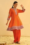 Buy_Sheetal Batra_Orange Kurta Silk Chanderi Embroidered Kundan Zero Rayna A-line Salwar Set _Online_at_Aza_Fashions