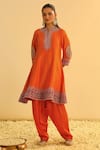 Shop_Sheetal Batra_Orange Kurta Silk Chanderi Embroidered Kundan Zero Rayna A-line Salwar Set _Online_at_Aza_Fashions