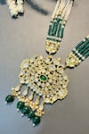 Prestones_Green Kundan Embellished Multistrand Necklace Set _Online_at_Aza_Fashions