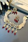 Shop_Prestones_Red Kundan Polki Embellished Choker Necklace Set _at_Aza_Fashions