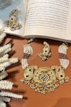 Shop_Prestones_White Stone Temple Motif Carved Necklace Set _at_Aza_Fashions