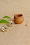 Buy_Prestones_Green Zircon Embellished Floral Studs _at_Aza_Fashions