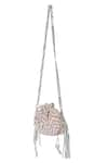 Kaeros_Pink Leather Applique Chevron Pattern Potli Bag _Online_at_Aza_Fashions