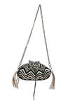 Buy_Kaeros_Black Leather Applique Geometric Chevron Potli Bag_at_Aza_Fashions