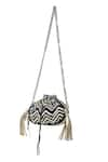 Kaeros_Black Leather Applique Geometric Chevron Potli Bag _Online_at_Aza_Fashions