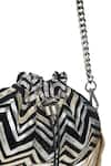 Buy_Kaeros_Black Leather Applique Geometric Chevron Potli Bag_Online_at_Aza_Fashions