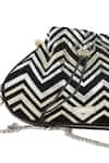 Shop_Kaeros_Black Leather Applique Geometric Chevron Potli Bag_Online_at_Aza_Fashions