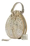 Kaeros_Gold Leather Applique Square Arcus Potli Bag_Online_at_Aza_Fashions