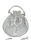 Buy_Kaeros_Silver Leather Applique Geometric Square Arcus Potli Bag_at_Aza_Fashions