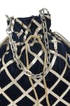 Kaeros_Blue Leather Criss Cross Potli Bag _Online_at_Aza_Fashions