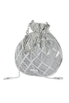 Kaeros_Silver Criss Cross Leather Potli Bag _Online_at_Aza_Fashions