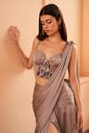 Buy_AMRTA by GUNEET KONDAL_Grey Corset Blouse And Skirt Shell- 100% Hammer Satin Hand Embroidered With _Online_at_Aza_Fashions