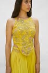 AMRTA by GUNEET KONDAL_Yellow Blouse Shell- 100% Silk Hand Embroidered Floral Round Lehenga With _Online_at_Aza_Fashions