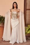 Buy_AMRTA by GUNEET KONDAL_White Blouse Shell- 100% Matka Silk Embellished Blouse Cape Set _at_Aza_Fashions