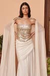 AMRTA by GUNEET KONDAL_White Blouse Shell- 100% Matka Silk Embellished Blouse Cape Set _at_Aza_Fashions