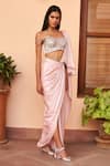 AMRTA by GUNEET KONDAL_Pink Corset Blouse Shell- 100% Matka Silk Hand Pre-draped Saree With _Online_at_Aza_Fashions