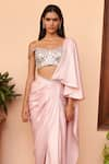 Buy_AMRTA by GUNEET KONDAL_Pink Corset Blouse Shell- 100% Matka Silk Hand Pre-draped Saree With _Online_at_Aza_Fashions