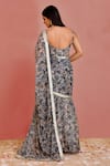 Bannhi_Beige Georgette Printed Pearl Plunge Floral Pre-draped Saree With Blouse _Online_at_Aza_Fashions