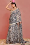 Buy_Bannhi_Beige Georgette Printed Pearl Plunge Floral Pre-draped Saree With Blouse _Online_at_Aza_Fashions