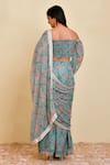 Shop_Bannhi_Blue Georgette Printed Floral Off Pattern Pre-draped Pant Saree With Blouse _at_Aza_Fashions