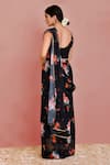 Shop_Bannhi_Black Georgette Printed Floral Scoop Pre-draped Saree With Blouse _at_Aza_Fashions