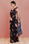 Bannhi_Black Georgette Printed Floral Scoop Pre-draped Saree With Blouse _Online_at_Aza_Fashions