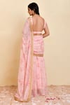 Shop_Bannhi_Pink Georgette Printed Floral Scoop Pre-draped Saree With Plunge Back Blouse _at_Aza_Fashions