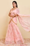 Buy_Bannhi_Pink Georgette Printed Floral Scoop Pre-draped Saree With Plunge Back Blouse _Online_at_Aza_Fashions