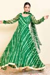 Bannhi_Green Georgette Printed Leheriya Round Anarkali With Dupatta _Online_at_Aza_Fashions