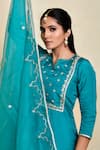 Buy_Bannhi_Blue Uppada Silk Aari Notched Round Floral Detailed Kurta Sharara Set _Online_at_Aza_Fashions