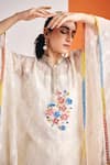 Shop_Leela By A_Ivory Jacquard, Cotton Sequins 3d Ditsy Bloom Embroidered Embellished Kaftan Set _Online_at_Aza_Fashions