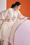 Leela By A_Ivory Jacquard, Cotton Sequins 3d Ditsy Bloom Embroidered Embellished Kaftan Set _at_Aza_Fashions