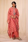 Buy_Leela By A_Pink Jacquard Cotton Lining Mulmul 3d Phool Bloom Embellished Kaftan Set _at_Aza_Fashions