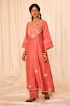 Leela By A_Pink Chanderi Slub Lining Mulmul Cotton Embroidery Ambrosia Yoke Kurta Set _Online_at_Aza_Fashions