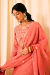 Leela By A_Pink Chanderi Slub Lining Mulmul Cotton Embroidery Ambrosia Yoke Kurta Set _at_Aza_Fashions