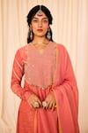 Buy_Leela By A_Pink Chanderi Slub Lining Mulmul Cotton Phool Jaal Yoke Anarkali Set _Online_at_Aza_Fashions