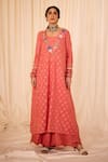 Buy_Leela By A_Pink Jacquard  Lining Mulmul Embroidery Rosa Kurta Palazzo Set _at_Aza_Fashions