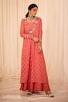 Leela By A_Pink Jacquard  Lining Mulmul Embroidery Rosa Kurta Palazzo Set _Online_at_Aza_Fashions