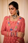 Buy_Leela By A_Pink Jacquard  Lining Mulmul Embroidery Rosa Kurta Palazzo Set _Online_at_Aza_Fashions