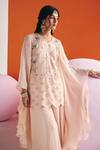 Buy_Leela By A_Beige Jacquard Cotton Embellished Zari Embroidered Woven Kurta With Palazzo _Online_at_Aza_Fashions