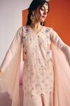 Shop_Leela By A_Beige Jacquard Cotton Embellished Zari Embroidered Woven Kurta With Palazzo _Online_at_Aza_Fashions